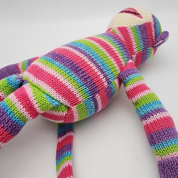 Pier 1 Imports Rainbow Sock Monkey Plush 22" Knit Stuffed Doll Stuffed Toy - Picture 4 of 6